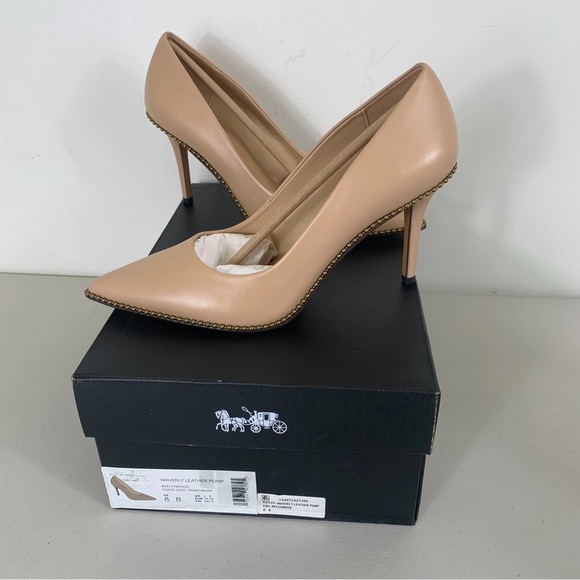 Coach Shoes - Coach Nude Leather Pointed-Toe Stiletto Pumps with Stud Trim